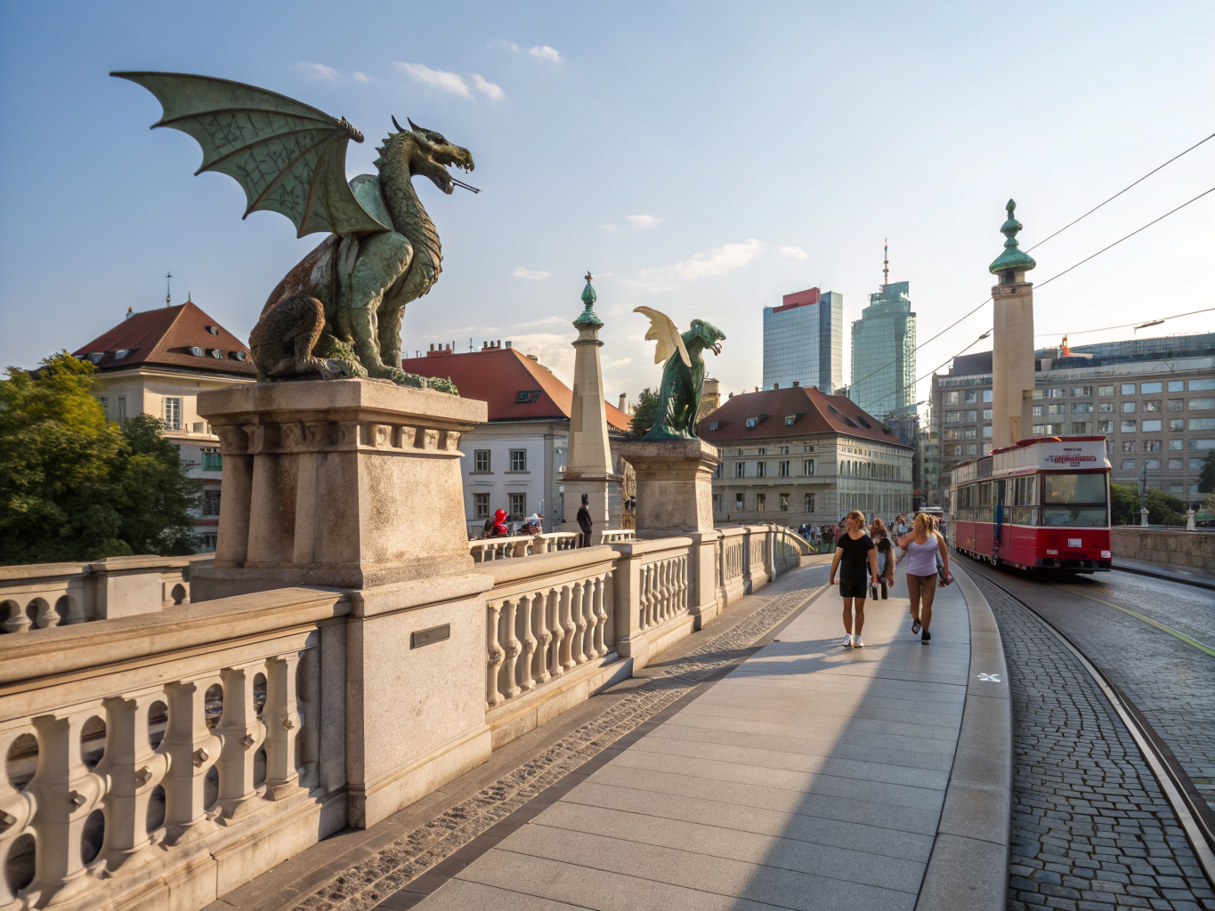 Dragon statue on the Dragon Bridge in Ljubljana
