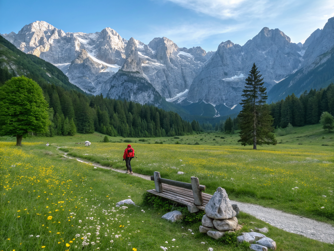 Lush green meadows of Logar Valley beneath rocky mountains