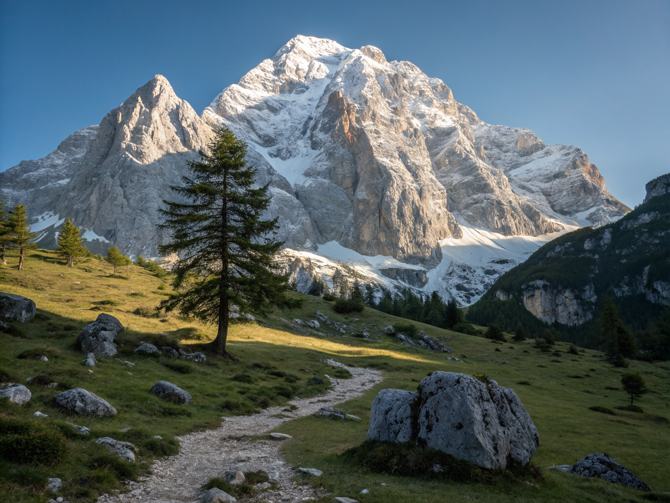 Snow-capped peak of Mount Triglav against a clear sky